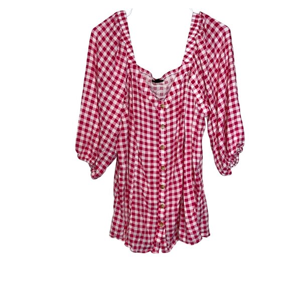 Torrid Womens Gingham Button-Up Blouse 3/4 Sleeve Size 3x - Picture 2 of 7